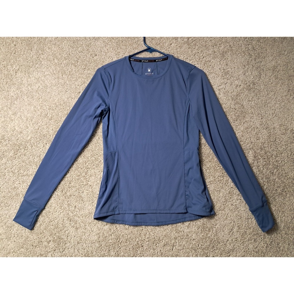Spyder Women's S Small Blue Active Shirt Zip Pockets Thumb Holes
